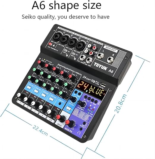Teyun A6 6 Channel 48V Professional Portable Wireless Sound Mixing Console NEW