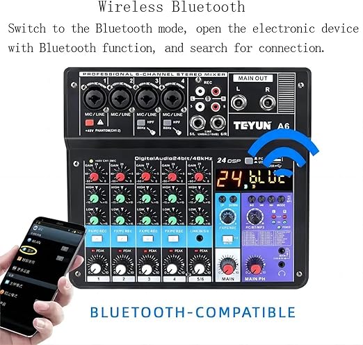 Teyun A6 6 Channel 48V Professional Portable Wireless Sound Mixing Console NEW
