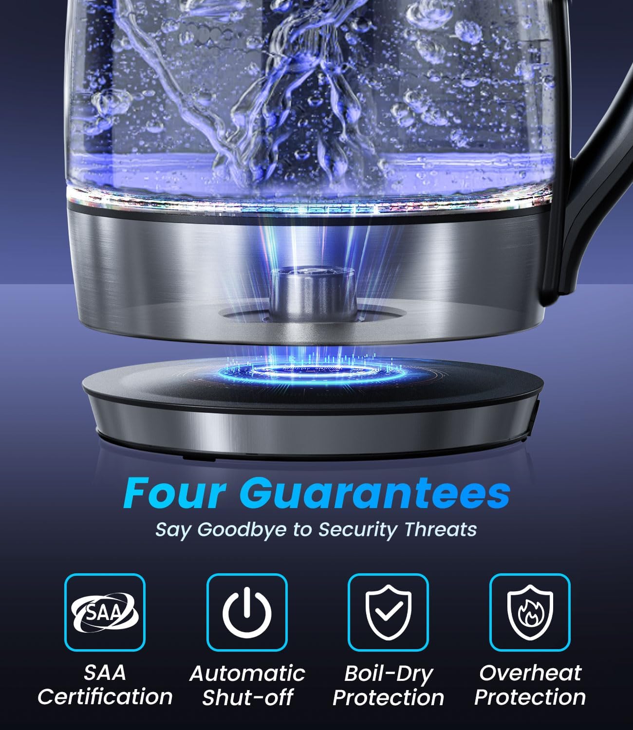 1.8L LED Light 360 Degree Swivel Automatic Shut Off Glass Kettle NEW