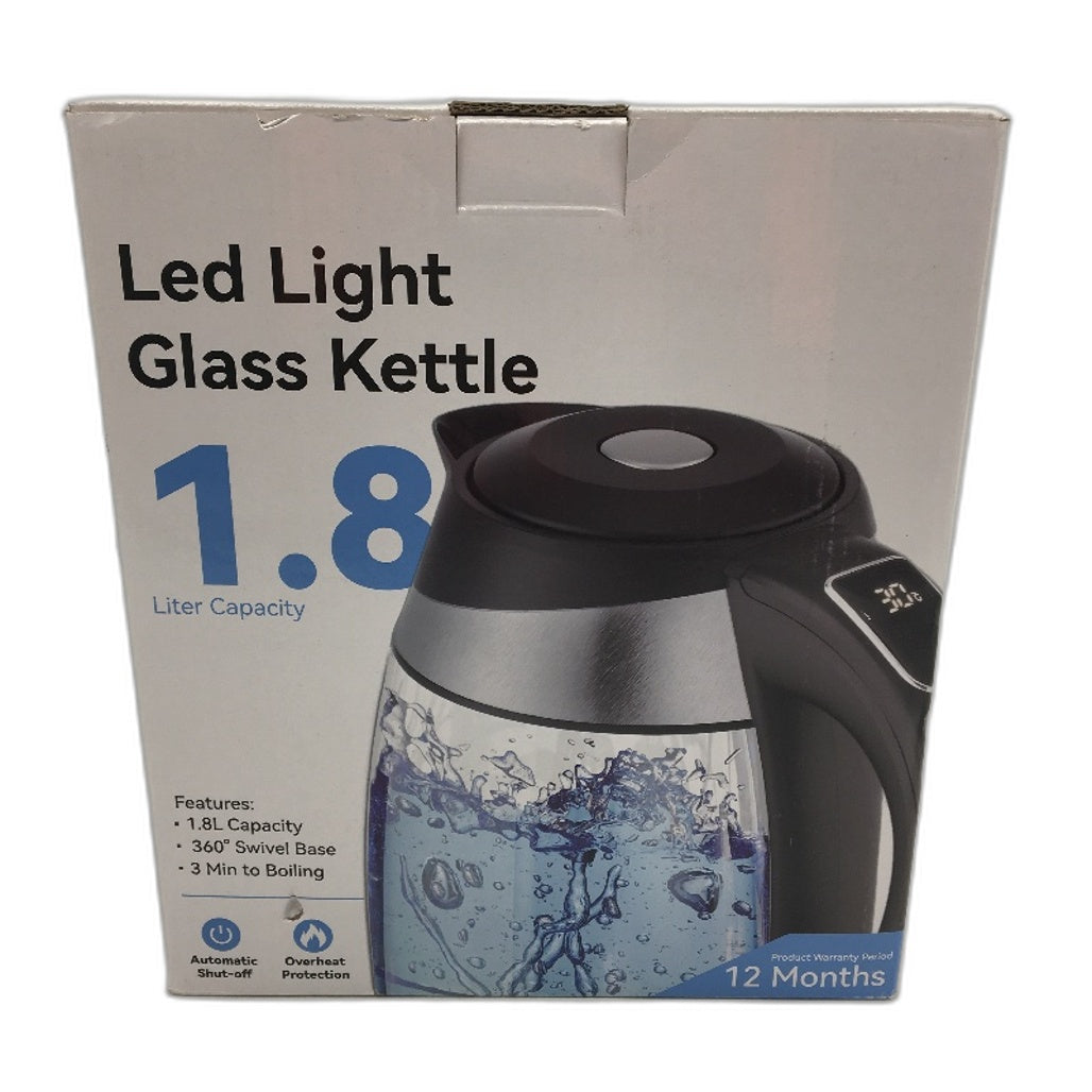 1.8L LED Light 360 Degree Swivel Automatic Shut Off Glass Kettle NEW
