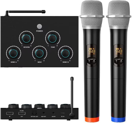 DigitNow 2 in 1 100ft Long Range Portable UHF Wireless Microphone Mixer NEW