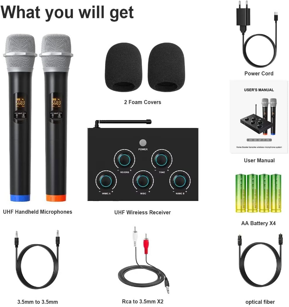 DigitNow 2 in 1 100ft Long Range Portable UHF Wireless Microphone Mixer NEW