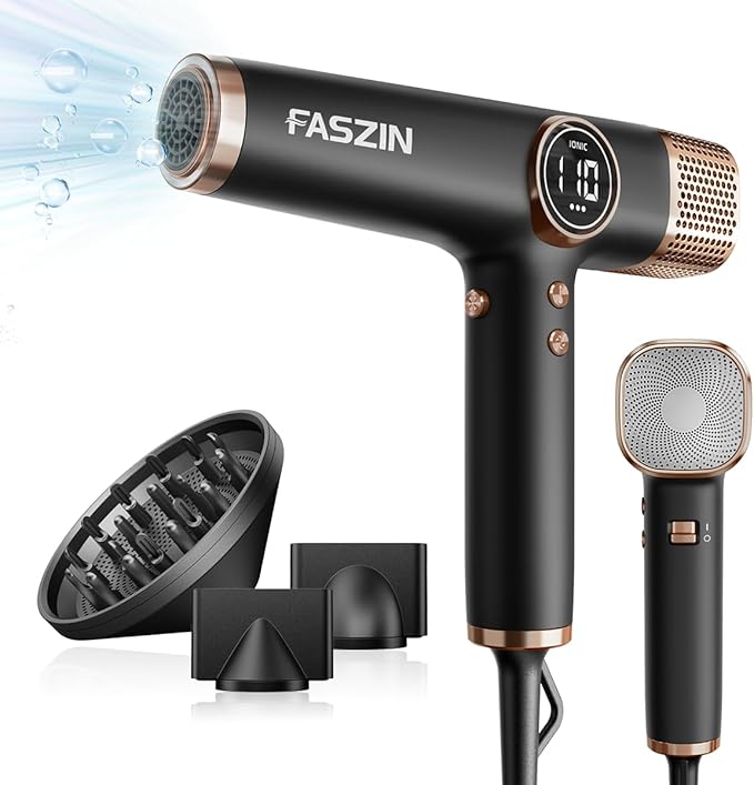 Faszin JetX J100 Series 110K RPM High Speed Ionic Hair Dryer in Black NEW