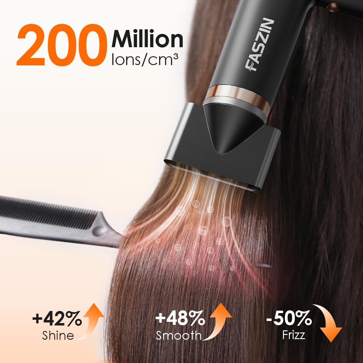 Faszin JetX J100 Series 110K RPM High Speed Ionic Hair Dryer in Black NEW