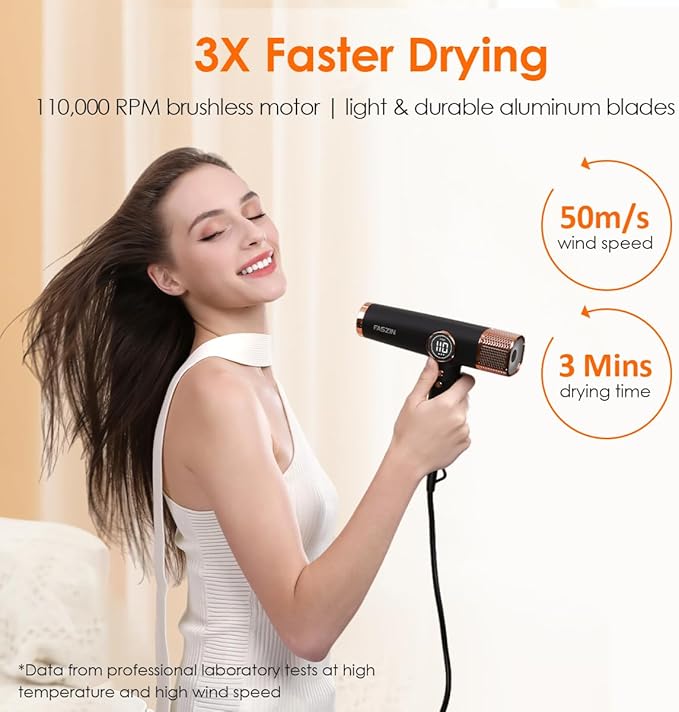 Faszin JetX J100 Series 110K RPM High Speed Ionic Hair Dryer in Black NEW