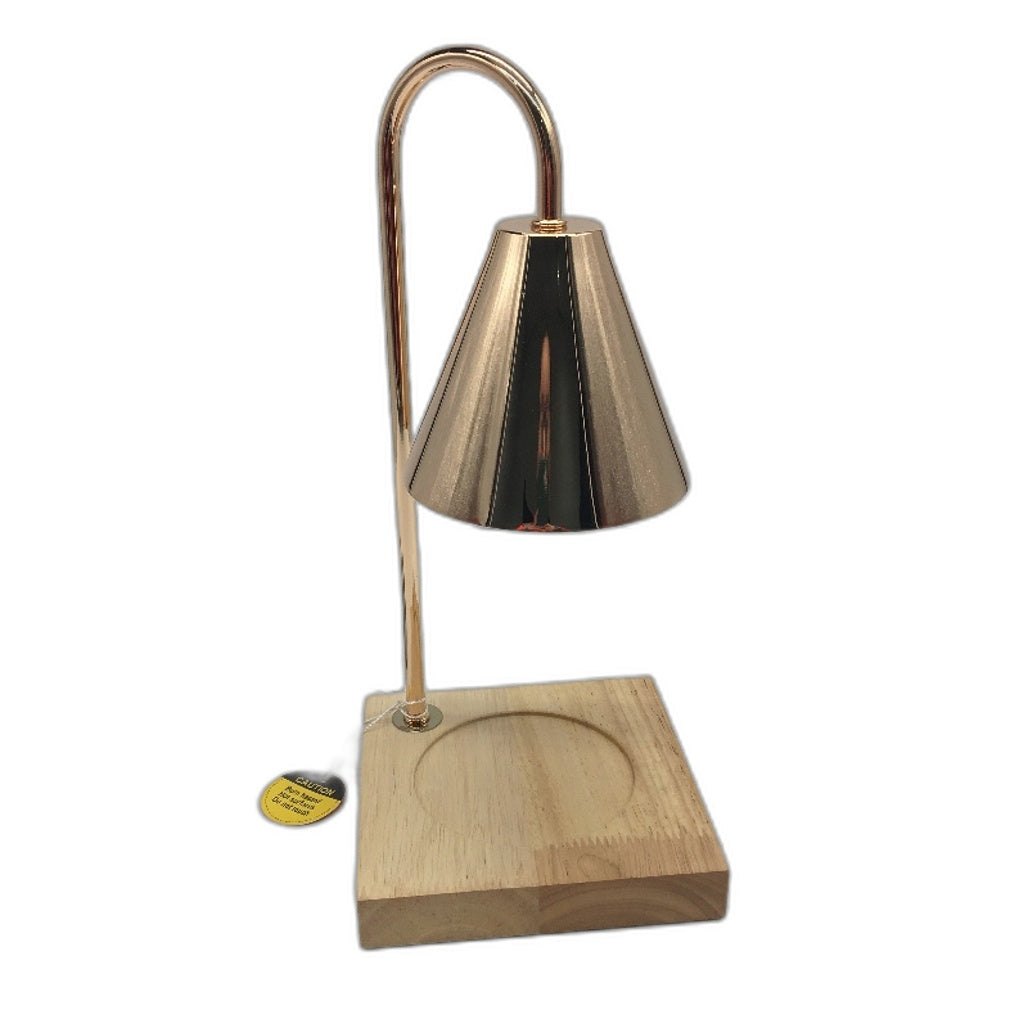 Rose Gold Cone Shaped Candle Warmer with Square Wooden Base incl 2 Bulbs NEW