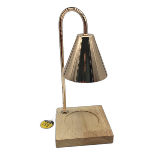 Rose Gold Cone Shaped Candle Warmer with Square Wooden Base incl 2 Bulbs NEW