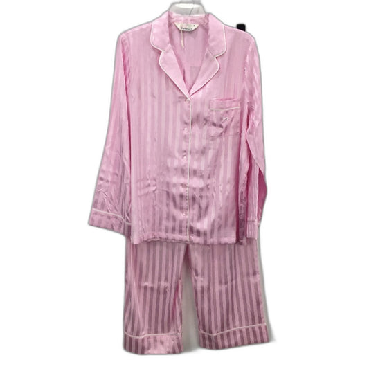 Peter Alexander Satin Touch Pink Stripe Long Sleeve PJ Set Ladies Sz Medium NEW