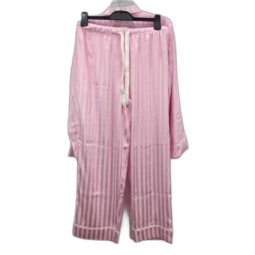 Peter Alexander Satin Touch Pink Stripe Long Sleeve PJ Set Ladies Sz Medium NEW