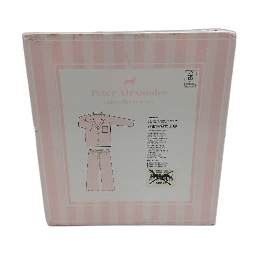 Peter Alexander Satin Touch Pink Stripe Long Sleeve PJ Set Ladies Sz Medium NEW
