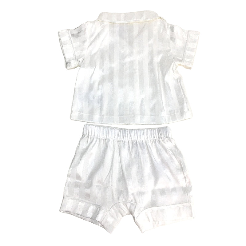 Peter Alexander Classic White Satin Shortie Pyjama Set Baby Sz 00-03 Months NEW
