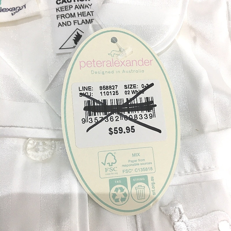 Peter Alexander Classic White Satin Shortie Pyjama Set Baby Sz 00-03 Months NEW