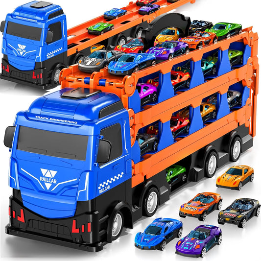 12 Piece 7cm Race Cars and Carrier Truck with Foldable Track for Ages 3 Plus NEW