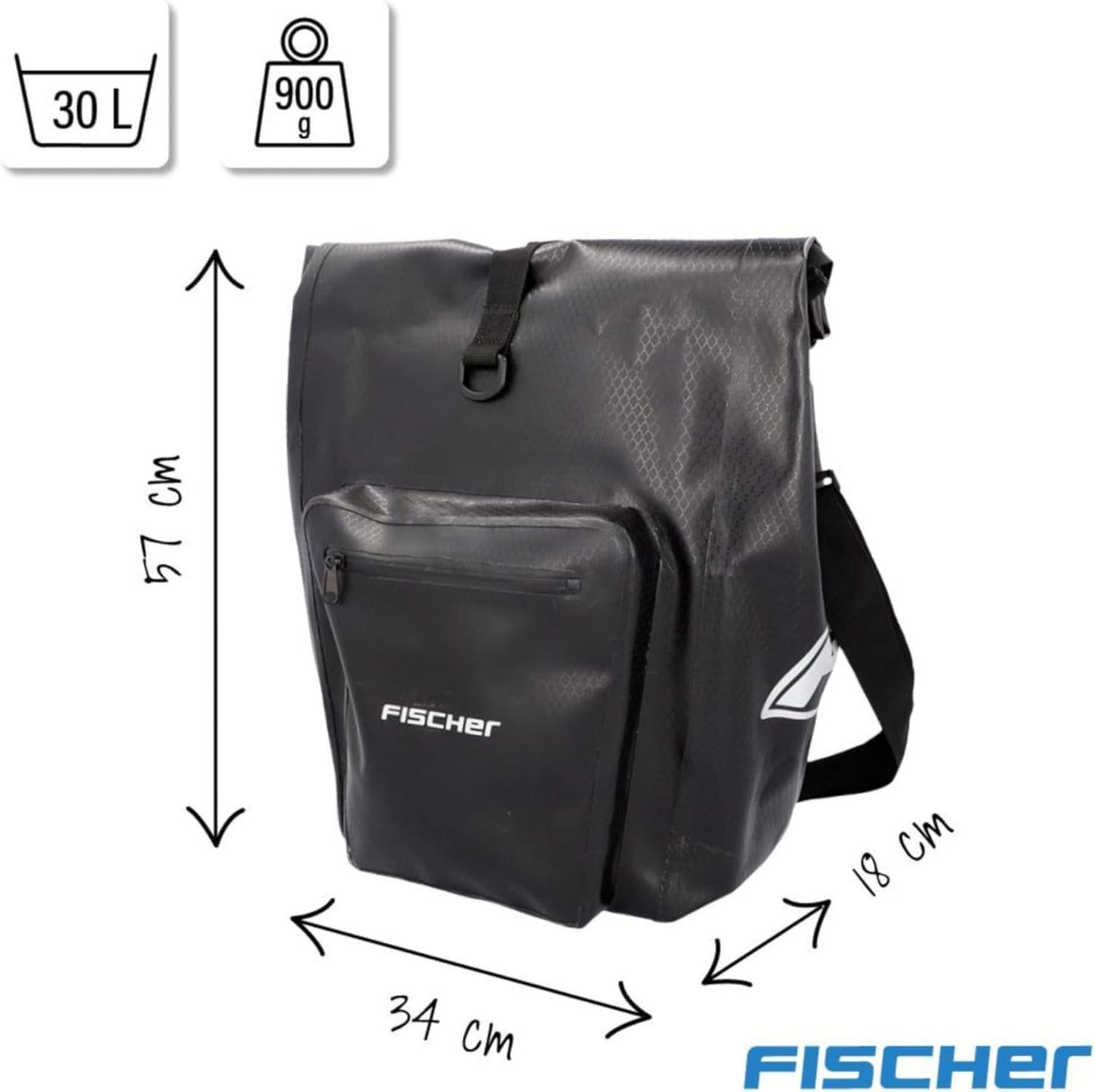 Fischer Terra Plus 30L Quick Lock Waterproof Black Pannier TPU Bike Bag NEW
