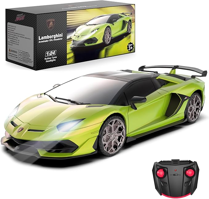 AeroQuest Lamborghini Aventador SVJ Roadster 1:24 RC Car in Lime Green NEW