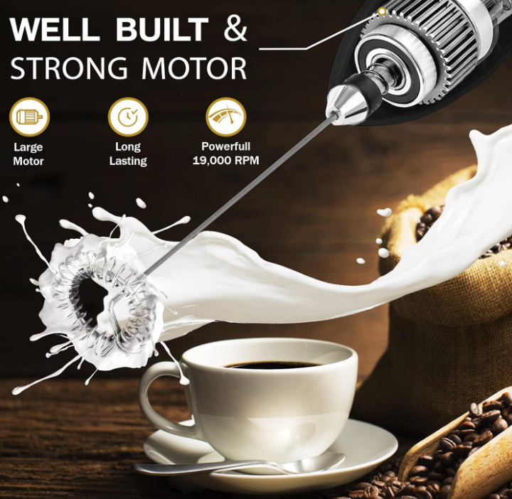 Premvio Powerful Milk Frother Handheld Electric Foam Maker With Stand