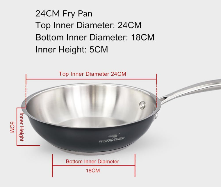 Homichef Nickel Free Stainless Steel Navy & Silver 24cm Frying Pan Non-Stick