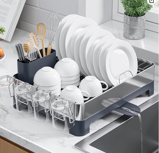 Kitsure Dish Drying Rack Kitchen Counter Stainless Steel Dish Drainer Oganiser