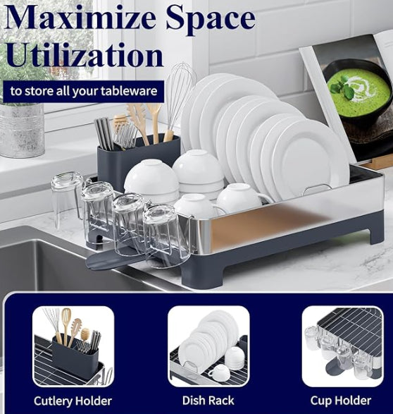 Kitsure Dish Drying Rack Kitchen Counter Stainless Steel Dish Drainer Oganiser