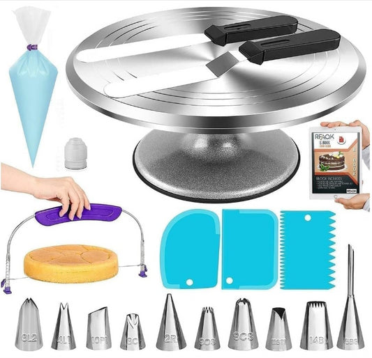 RFAQK 50 Pcs Cake Turntable & Cake Making Accessories 12" Revolving Stand Kit