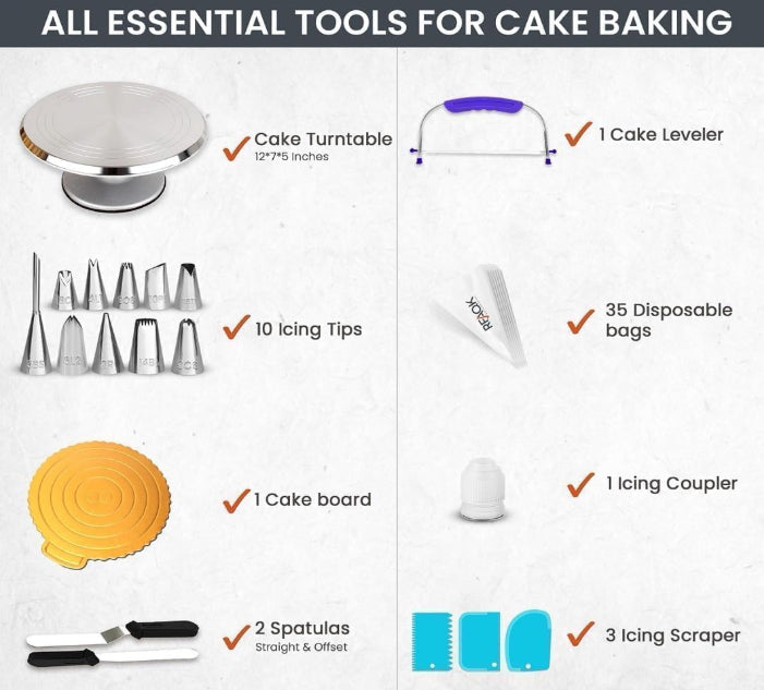 RFAQK 50 Pcs Cake Turntable & Cake Making Accessories 12" Revolving Stand Kit