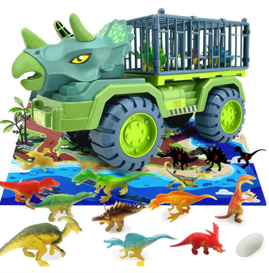 Funsure Dinosaur Triceratops Truck Toy Big Dino Transport Cage With Play Mat