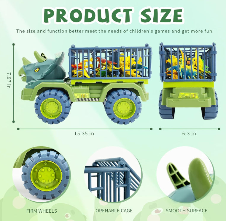 Funsure Dinosaur Triceratops Truck Toy Big Dino Transport Cage With Play Mat