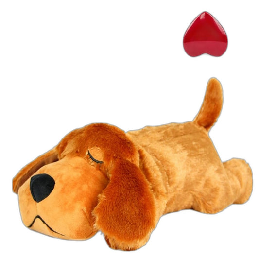 Vocheer Puppy Heartbeat Plush Toy Dog Anxiety Relief Brown Teddy Heat Pack