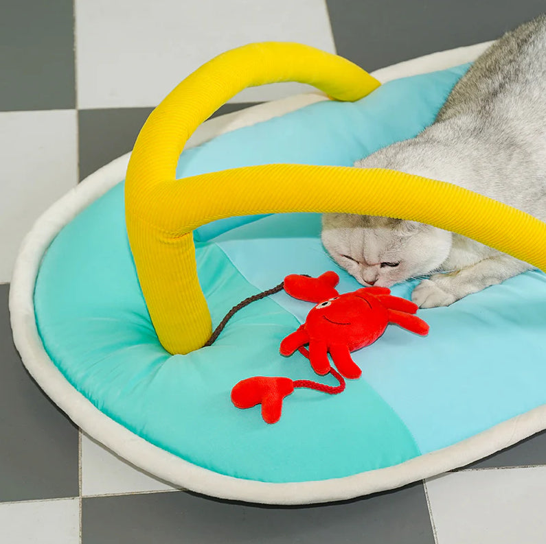 Zeze Flip-Flop Cooling Mat For Pets Cute Thong Dog Refreshing Bed With Crab Toy
