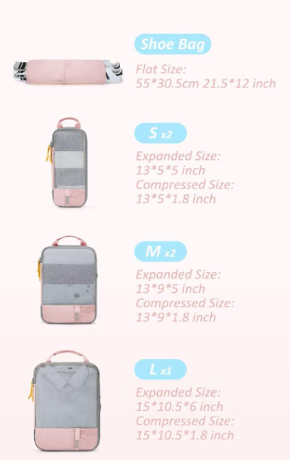 Bagsmart Set Of 6 Compression Packing Cubes Travel Bags Lightweight Organisers