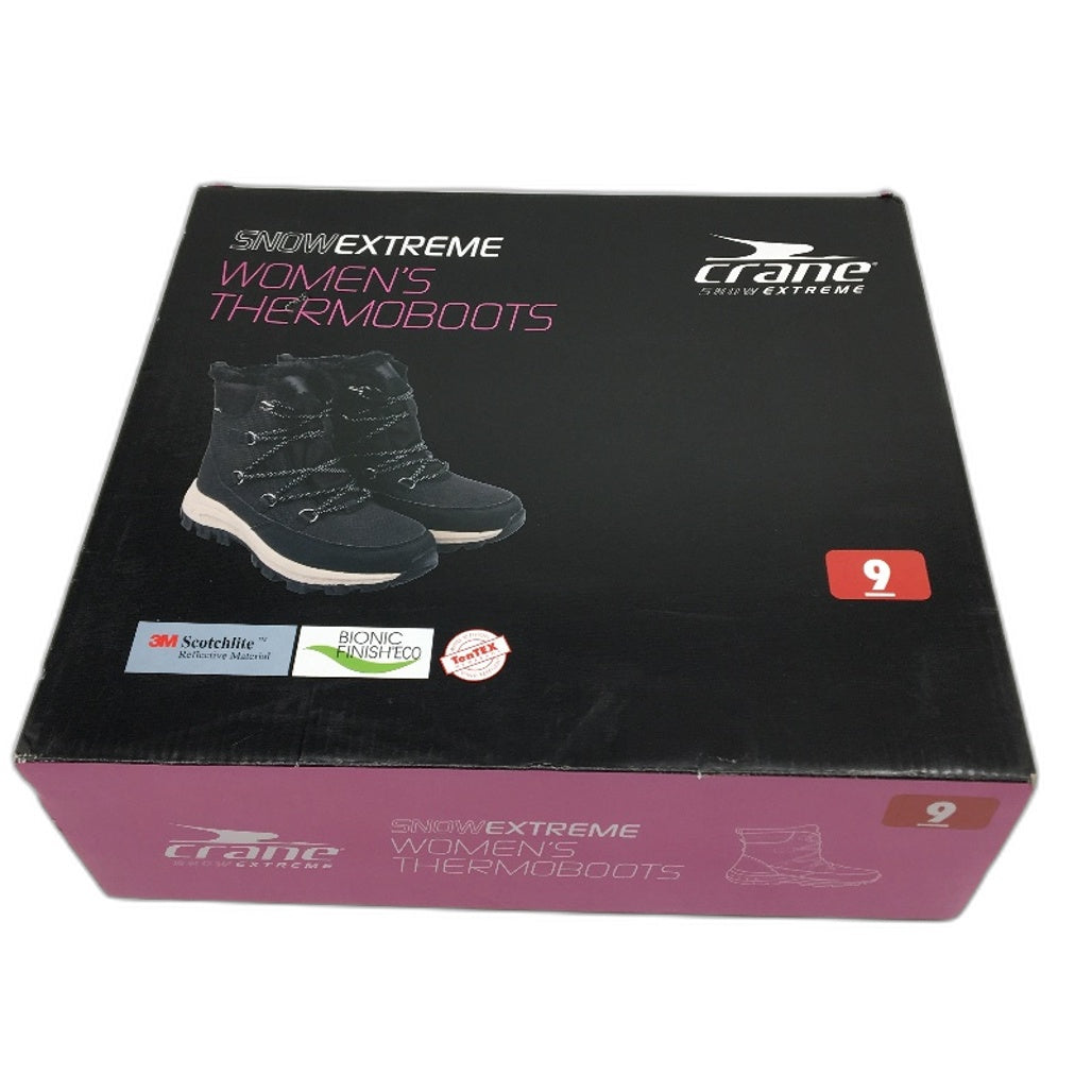 Crane Snow Extreme Thermoboots Warm Boots Fleece Lined Black Womens Size 9 NEW