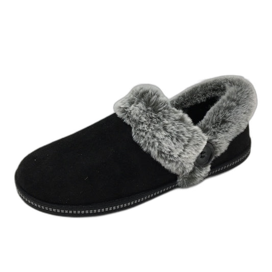 Skechers Memory Foam Cozy Campfire Black Faux Fur Slippers Ladies Size 6 NEW