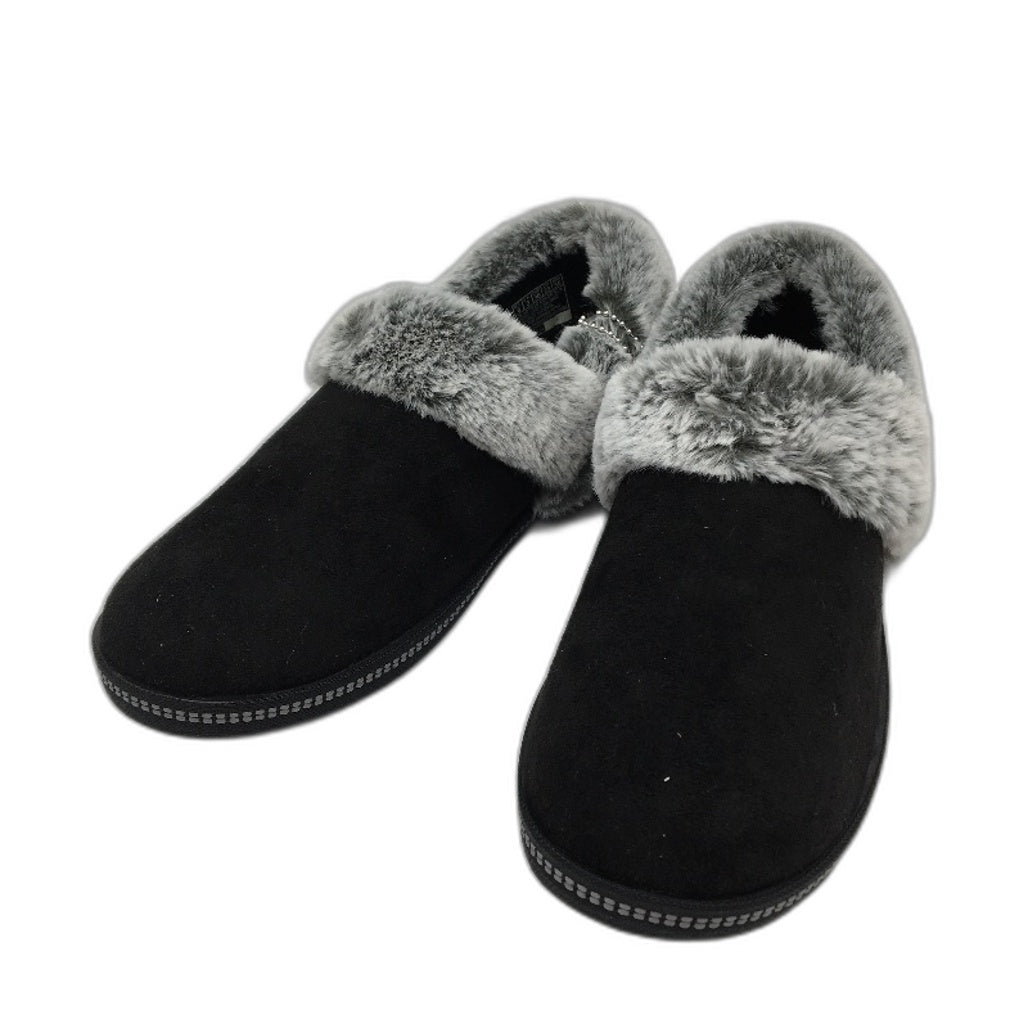 Skechers Memory Foam Cozy Campfire Black Faux Fur Slippers Ladies Size 6 NEW
