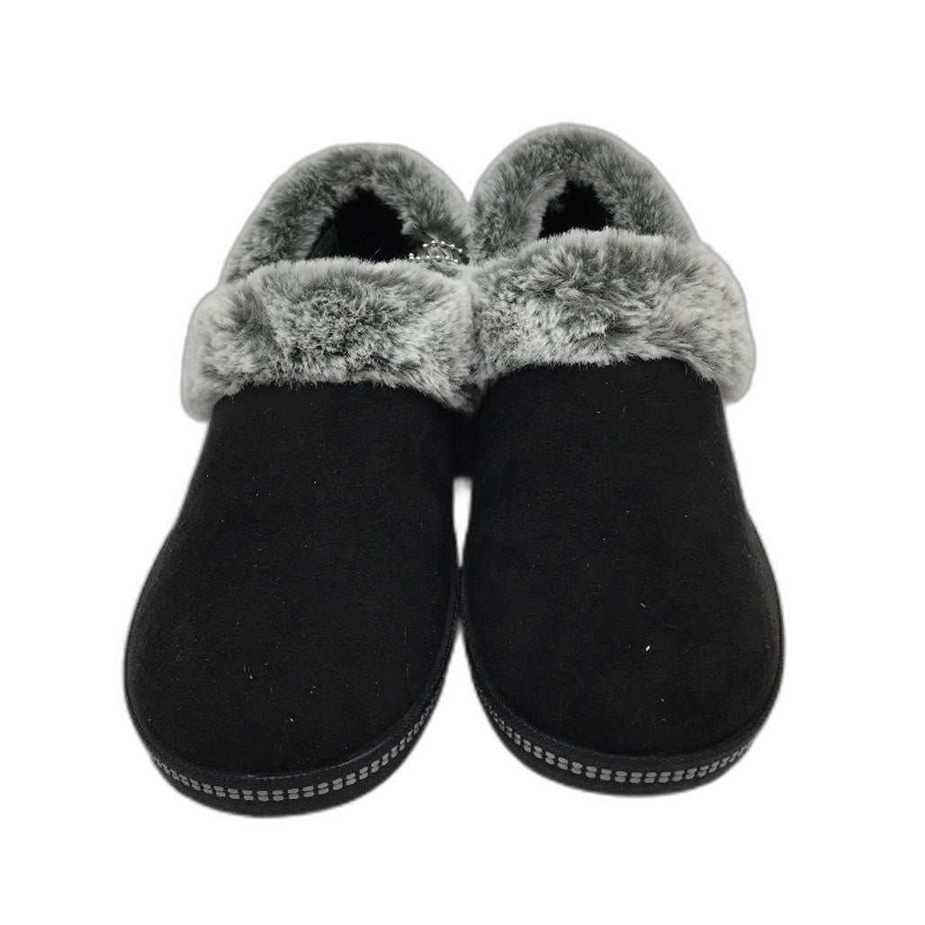 Skechers Memory Foam Cozy Campfire Black Faux Fur Slippers Ladies Size 6 NEW