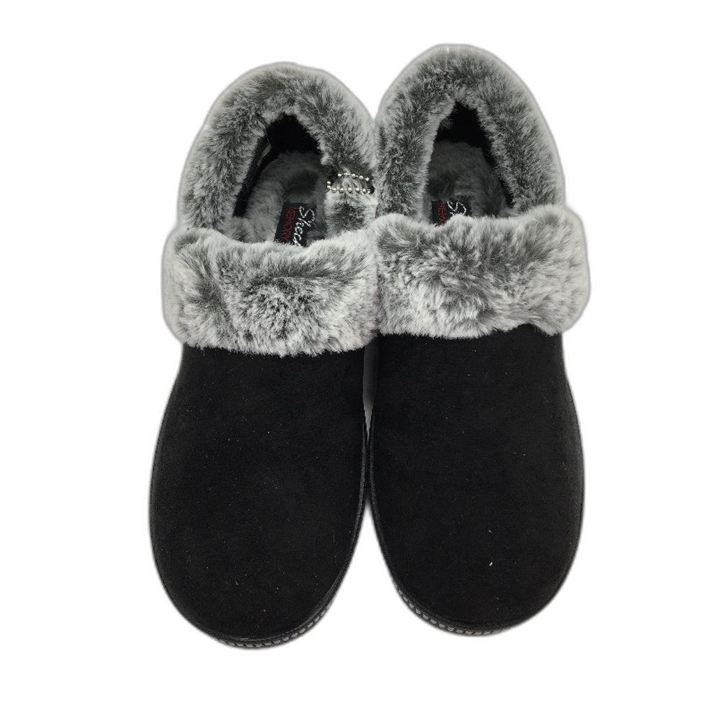 Skechers Memory Foam Cozy Campfire Black Faux Fur Slippers Ladies Size 6 NEW