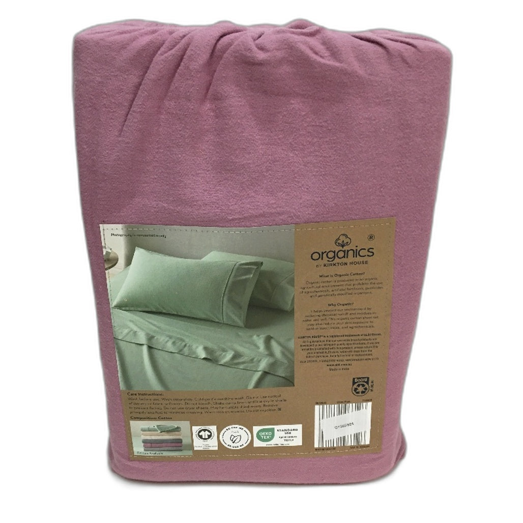 Organics by Kirkton House Flannelette Fitted Lilas Pink Sheet Set QUEEN Bed NEW