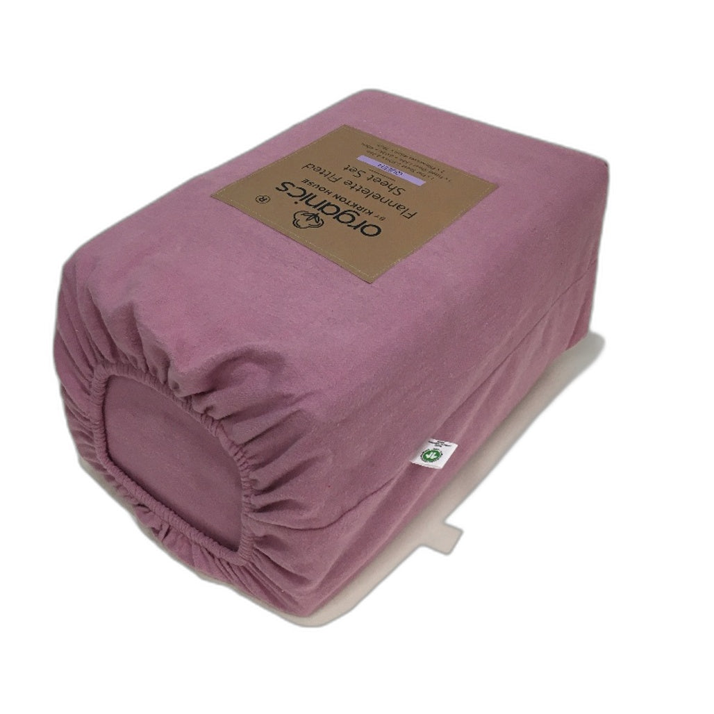 Organics by Kirkton House Flannelette Fitted Lilas Pink Sheet Set QUEEN Bed NEW