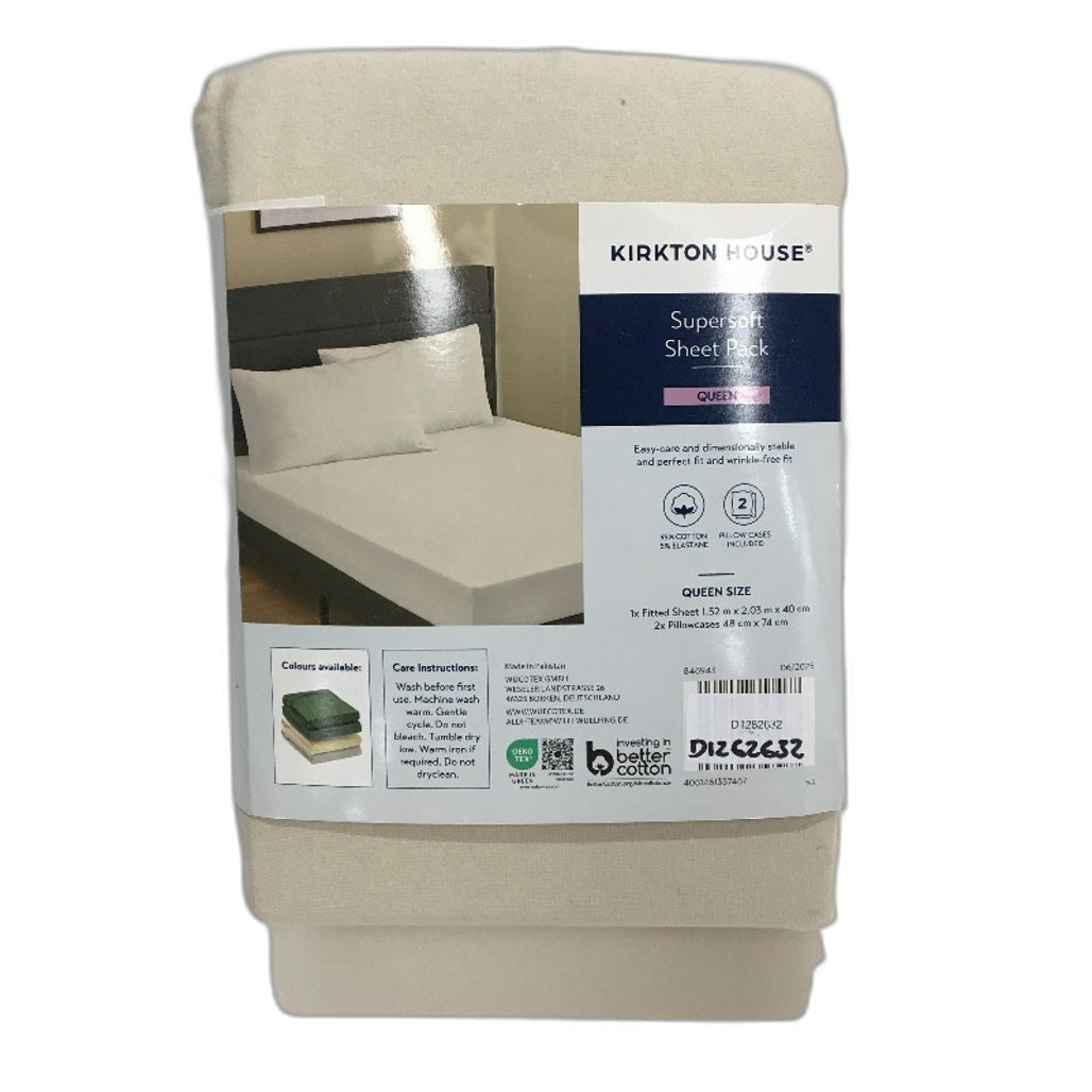 Kirkton House Cream Supersoft Jersey Style Cotton Fitted Sheet Pack QUEEN NEW