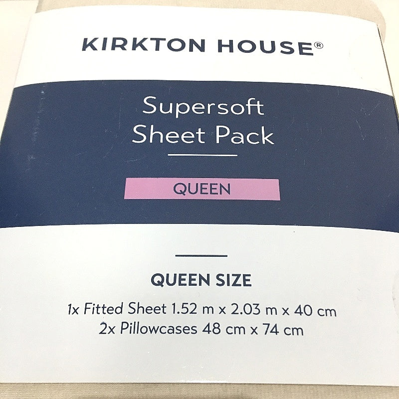 Kirkton House Cream Supersoft Jersey Style Cotton Fitted Sheet Pack QUEEN NEW