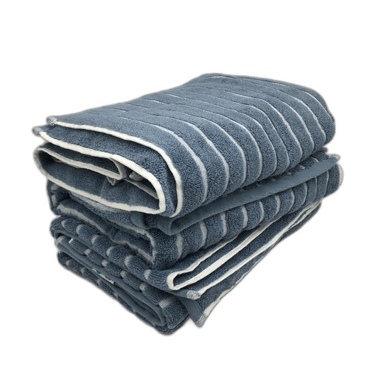 Kirkton House Set of 3 100% Cotton Blue Ribbed Striped Bath Towel Pack NEW
