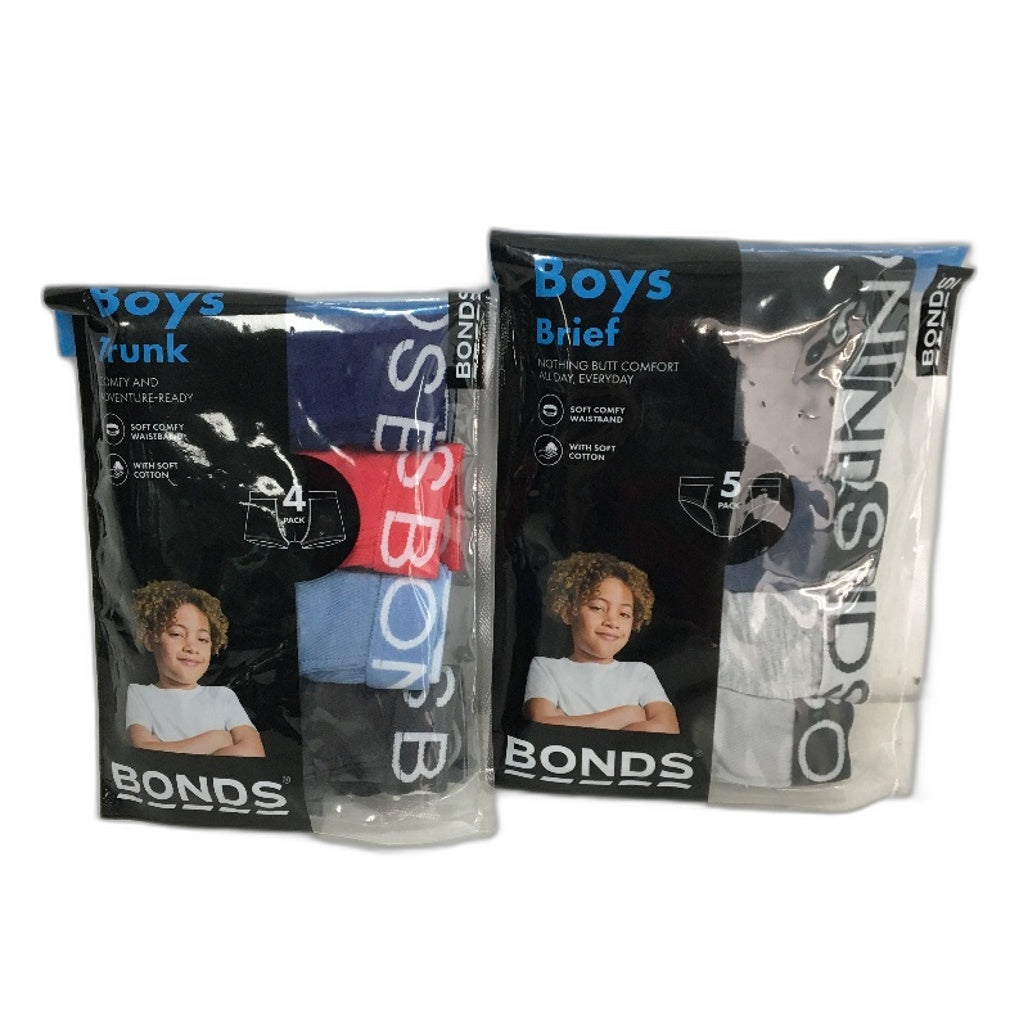 Bonds 2 Packs 9Pce Cotton Soft Waistband Underwear Briefs Trunks Boys Sz 2-3 NEW