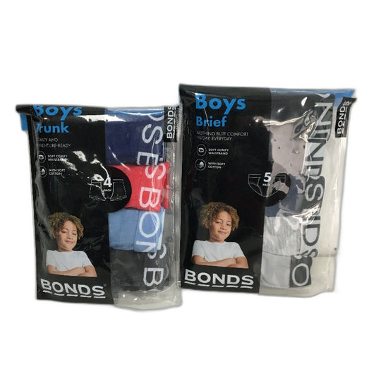 Bonds 2 Packs 9Pce Cotton Soft Waistband Underwear Briefs Trunks Boys Sz 2-3 NEW