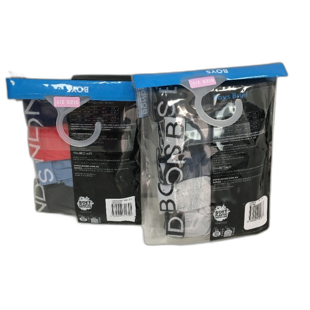 Bonds 2 Packs 9Pce Cotton Soft Waistband Underwear Briefs Trunks Boys Sz 2-3 NEW