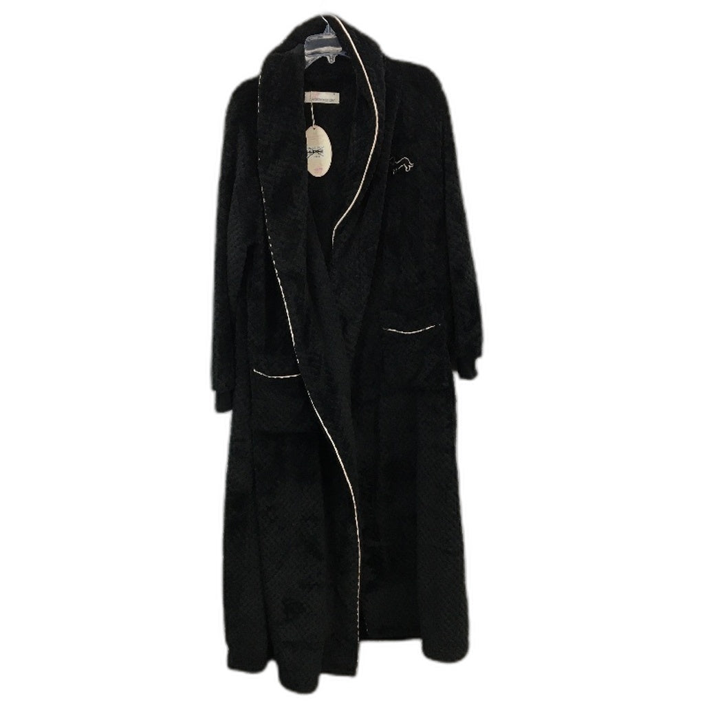 Peter Alexander Black Cotton Blend Jacquard Dressing Gown Robe Ladies Size M NEW