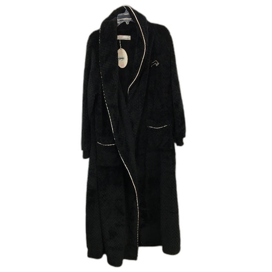 Peter Alexander Black Cotton Blend Jacquard Dressing Gown Robe Ladies Size M NEW