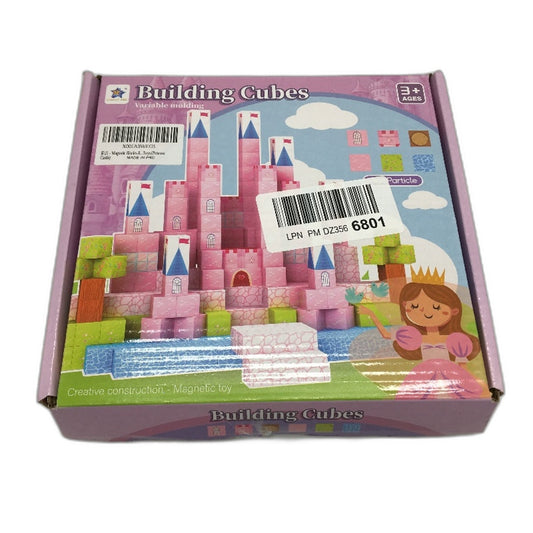 100 Piece Pink Princess Castle Magnetic Building Blocks Cubes with Carry Bag NEW