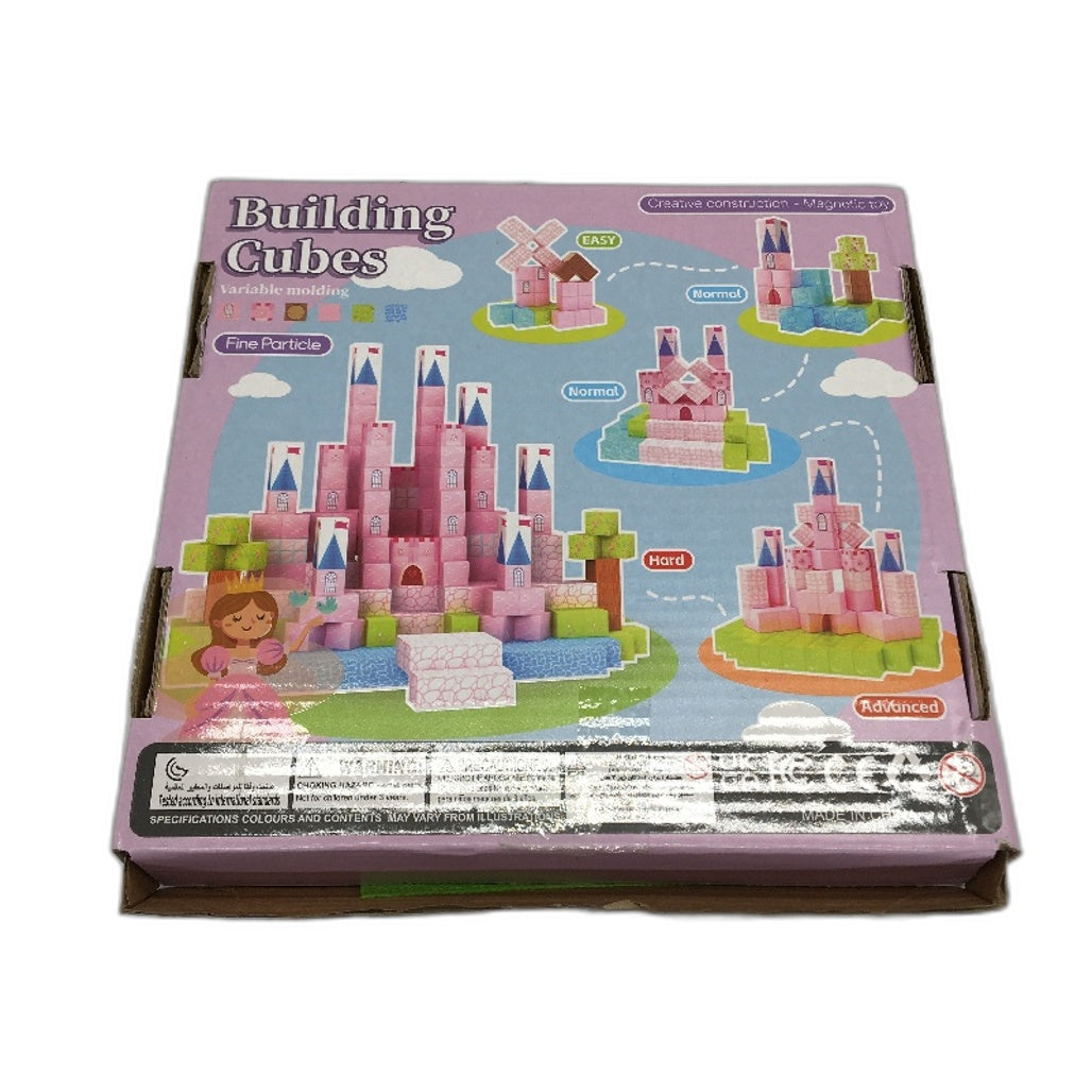 100 Piece Pink Princess Castle Magnetic Building Blocks Cubes with Carry Bag NEW