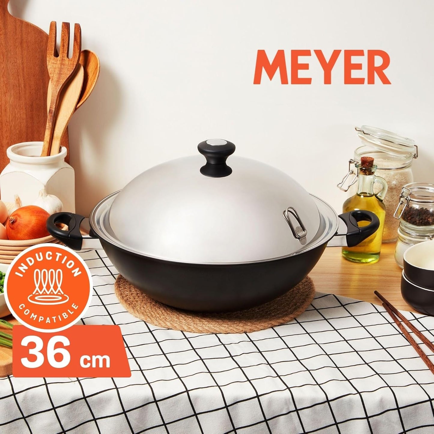 Meyer Cook n Look 36cm Non Stick Covered Induction Compatible Chinese Wok NEW
