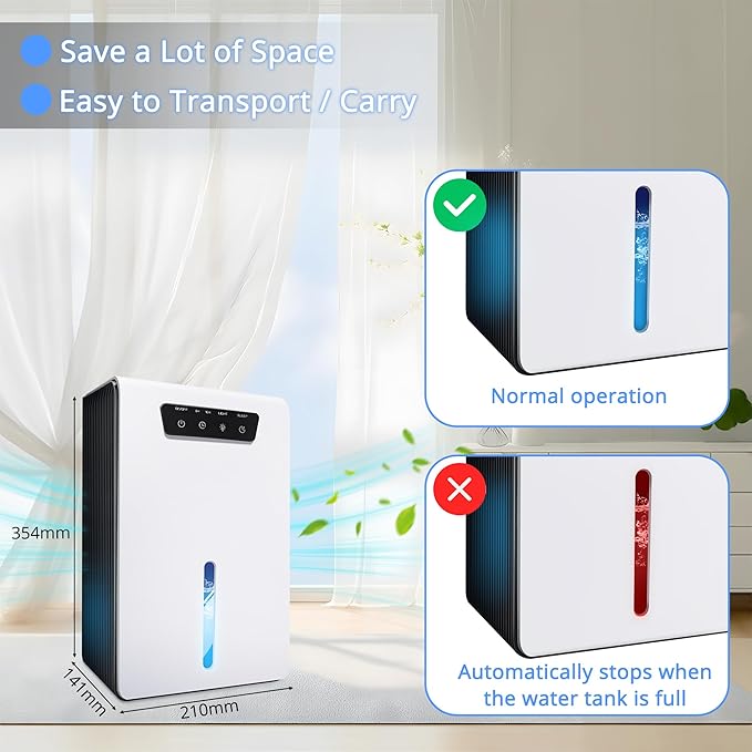 3200mL 8-16H Timer Low Noise 360 Airglow Auto Shut Off Dehumidifier NEW