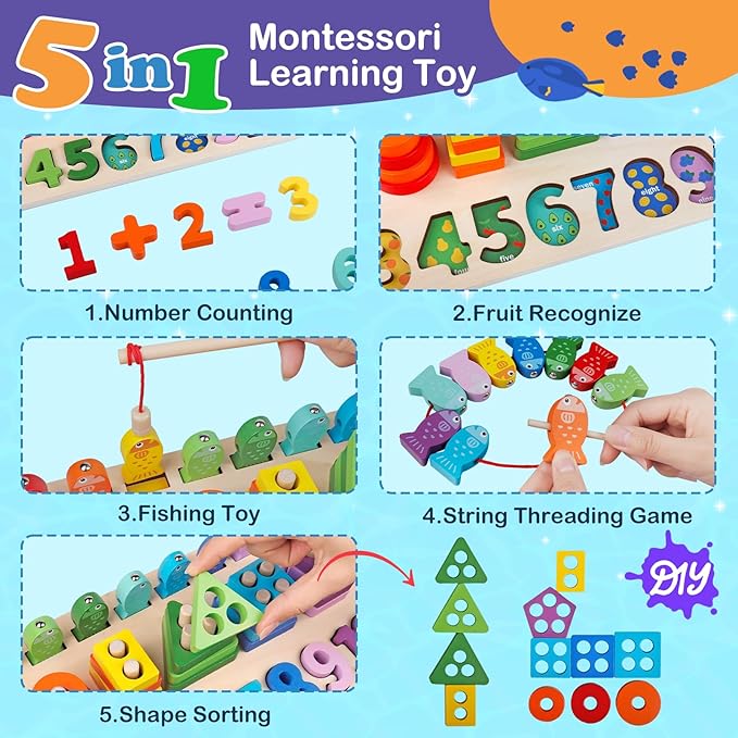 46pcs Wooden Magnetic Fish Montessori Stack and Sort Toy Ages 36 Months Plus NEW